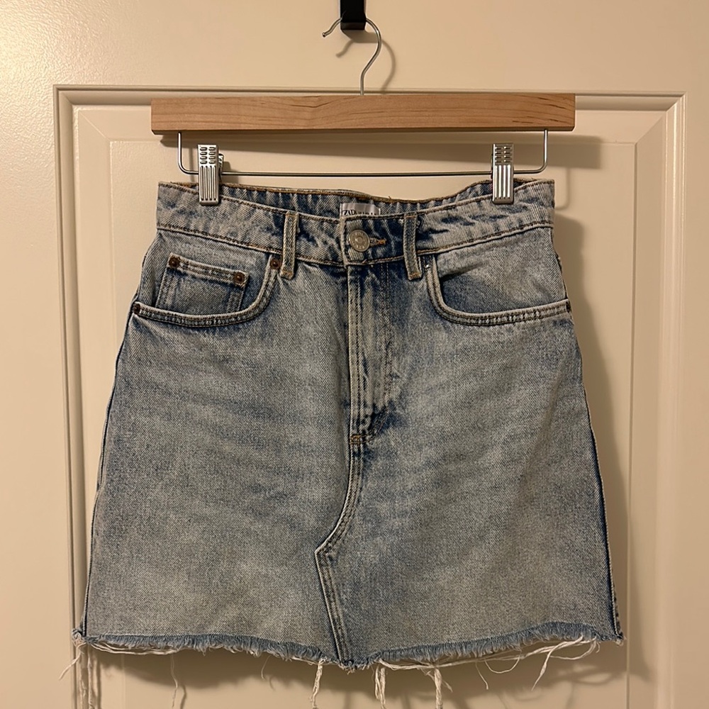Zara Blue A-Line Mini Skirt Casual Denim Skirt - Size S